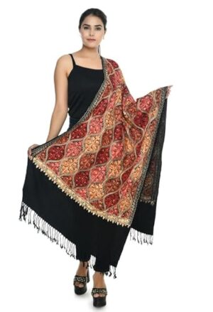 Women's Kashmiri Aari Embroidered Traditional Soft Wool Stole, 80x30 Inch